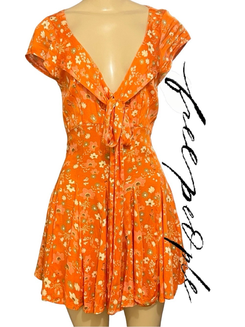 Free People It Takes Two Open Back Floral Mini Dress S peach Combo WHOOPS! NWT S